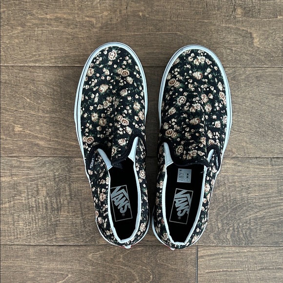 Vans Shoes - Vans Floral Slip-On Sneakers - Black with Cream Floral Print